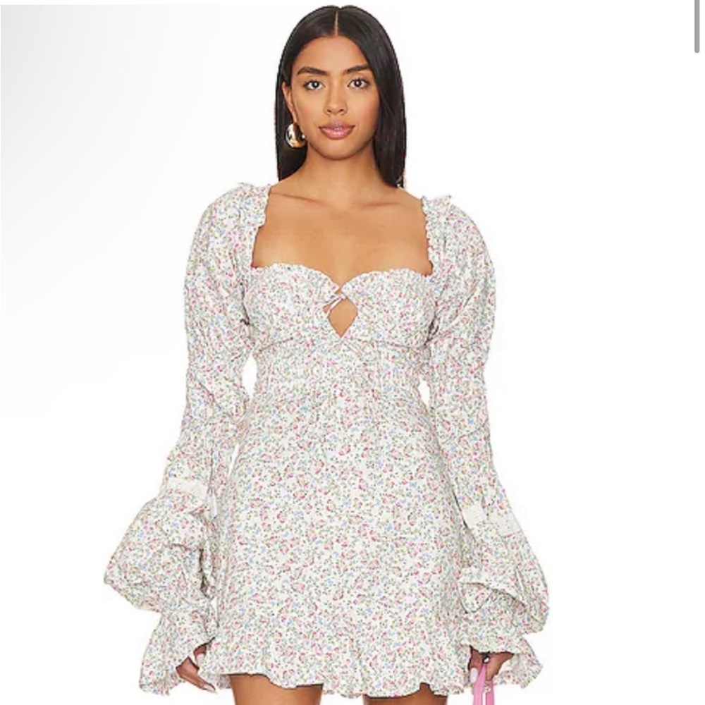 For Love And Lemons Floral Mini Dress - White and Pink